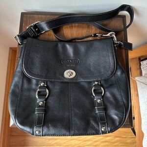 Vintage Coach Black Leather Saddle bag